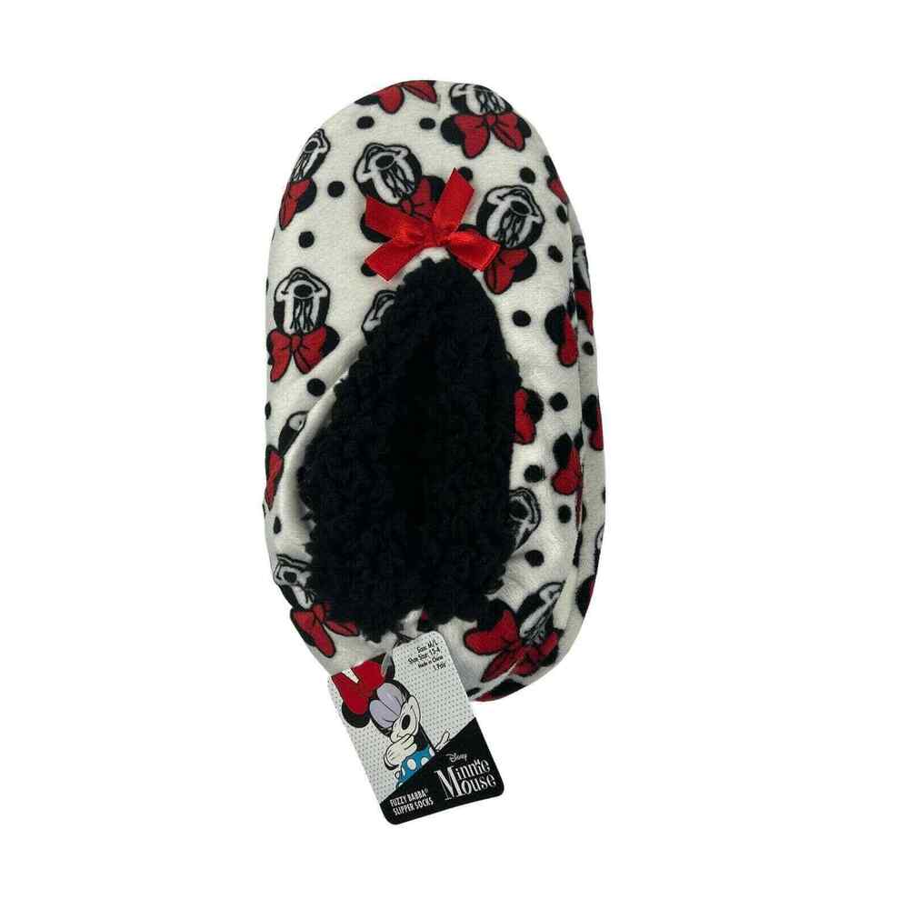 DISNEY Minnie Mouse FUZZY BABBA Girls Slipper Socks M L 13 4 Red White NEW